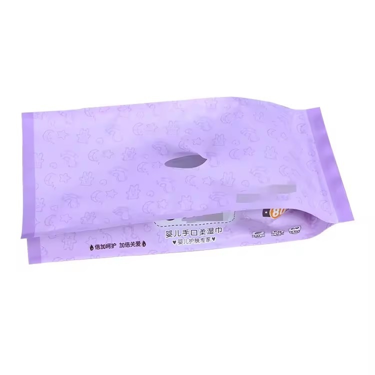 Logotipo personalizado Gusset lateral de plástico plano para el cuidado de la piel toallitas húmedas Bolsa de película de embalaje para bebés Bolsa de embalaje de tejidos húmedos