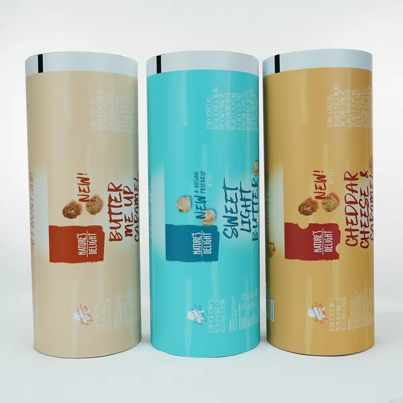 Película de rollo impresa personalizada para nueces frutas secas aperitivos y alimentos máquinas automáticas de embalaje
