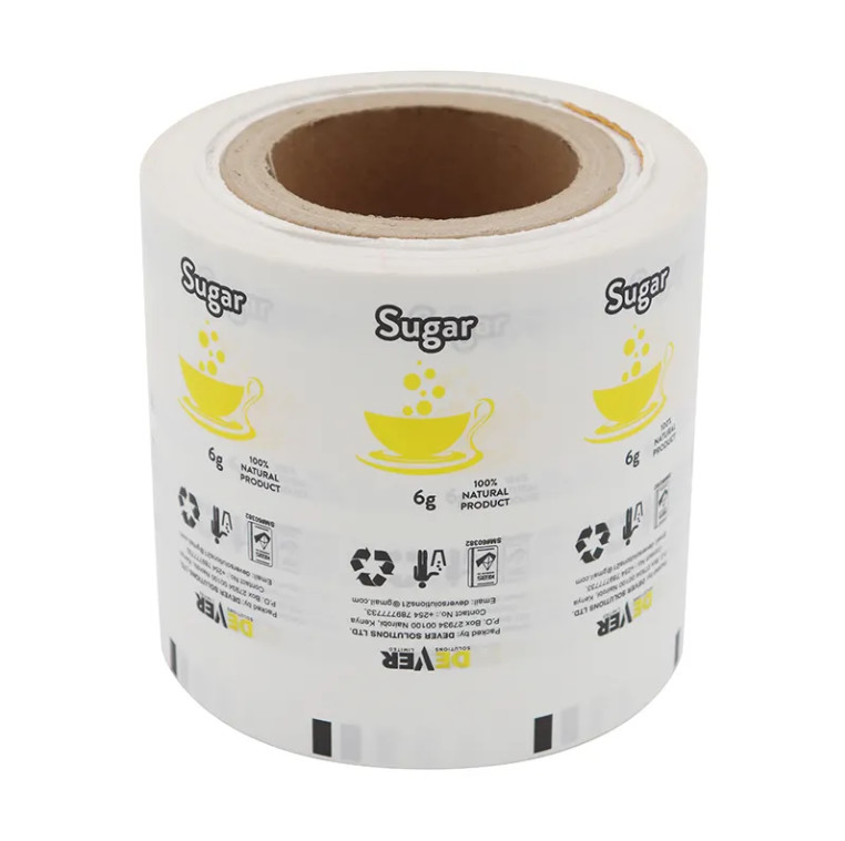 Envase de plástico para alimentos de venta al por mayor envasado laminado película de rollo de papel de azúcar bolsita de papel de embalaje automático para la venta