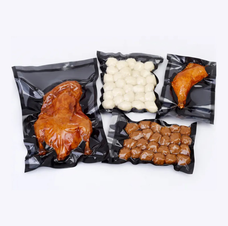 Bolsas de almacenamiento de cocina de calidad alimentaria personalizadas alimentos sello térmico negro embalaje plástico biodegradable bolsa de vacío de alimentos