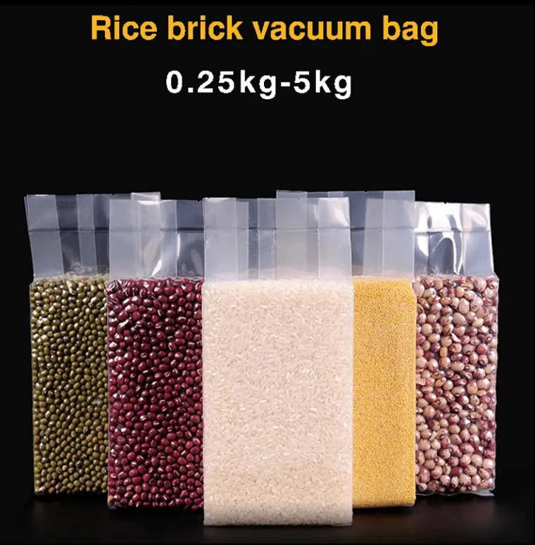 Impresión en gravura de alimentos Embalaje de arroz plástico al vacío 1Kg 2Kg 5Kg 10Kg Pe Bolsa de sellado térmico con mango