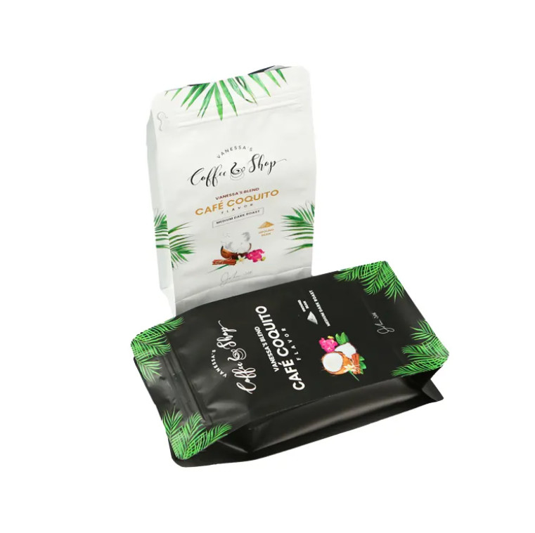 Impresión personalizada con sello térmico laminado lateral, carpeta de aluminio, papel plástico, bolsa de embalaje de café