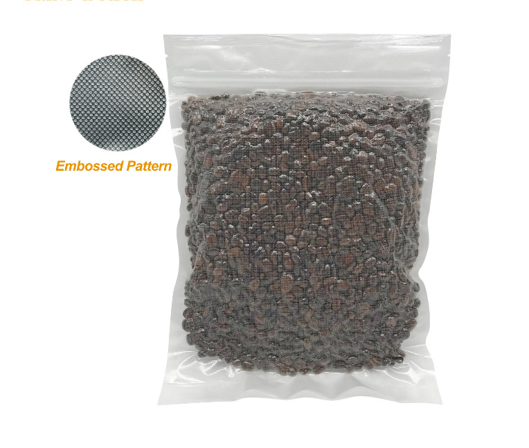 Fabrica OEM Almacenamiento de alimentos personalizado Bolsas de sello de vacío de nylon con doble cremallera en relieve