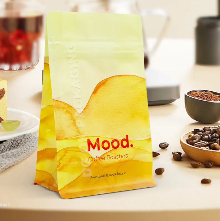 Logotipo personalizado Gusset lateral de fondo plano Grano de café Embalaje laminado 100g 150g 250g 500g Bolsas de 1 kg con válvula