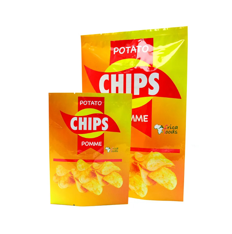 Bolsas de plástico de grado alimenticio de color amarillo brillante laminado para papas fritas sellador térmico de papel de aluminio posterior de sello lateral Bolsa para paquete de bocadillos