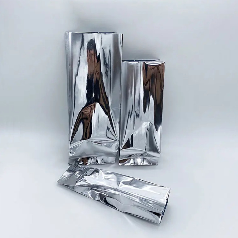 Lámina de aluminio de papel plateado brillante laminado sello térmico de reverso sello lateral enchufe de embalaje de alimentos bolsa de vacío de alimentos bolsas de té de café