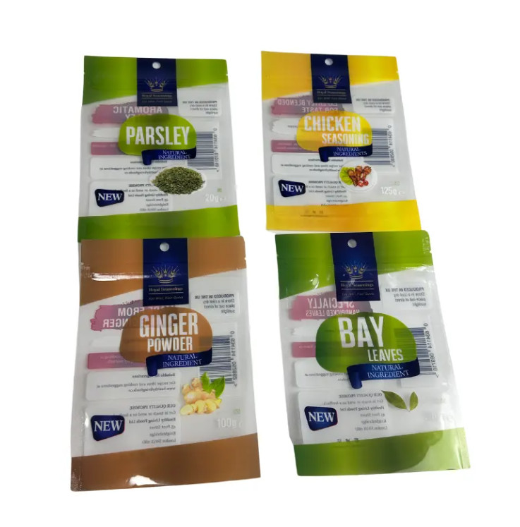 Bolsas de plástico de sello de 3 lados de impresión a medida Bolsas de especias con condimentos Bolsas comestibles Embalaje Bolsa Mylar Ziplock