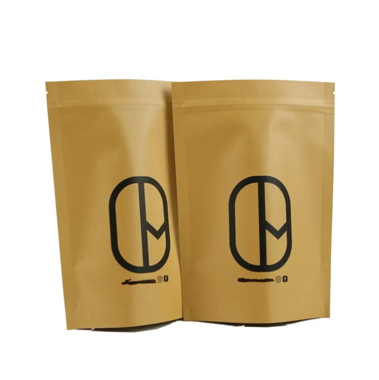 Bolsas de papel artesanal de color marrón y blanco de Kraft de pie Bolsas de comida en polvo Te y café Embalaje Bolsas de cremallera