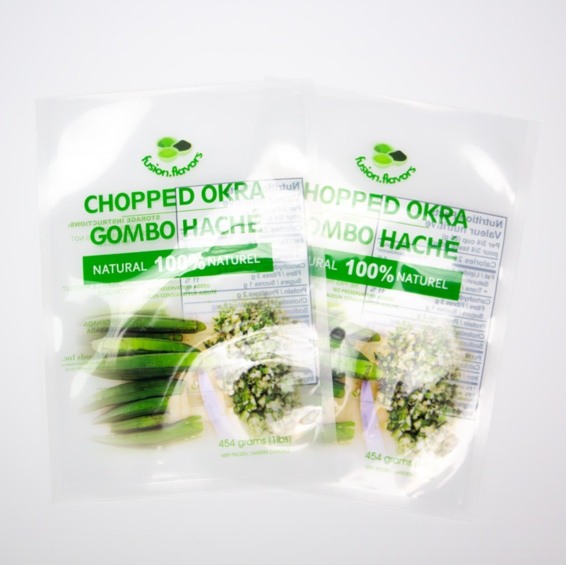 Impresión digital personalizada Transparente de 1 libra Envasado de okra picado Bolsa de plástico Bolsa de vacío vegetal
