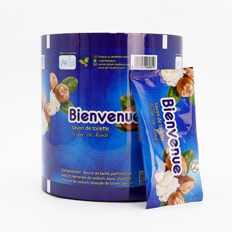 Película en rollo de plástico laminado con impresión personalizada de venta caliente, grado alimenticio, embalaje flexible para envolver jabón