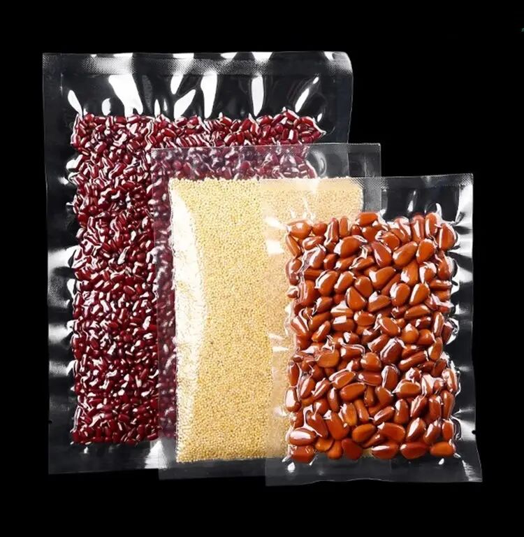 Ventas directas de fábrica de bolsas de envasado de alimentos selladas de nylon de tres lados, bolsas de alimentos de vacío transparentes, bolsas de plástico PE, 100pcs